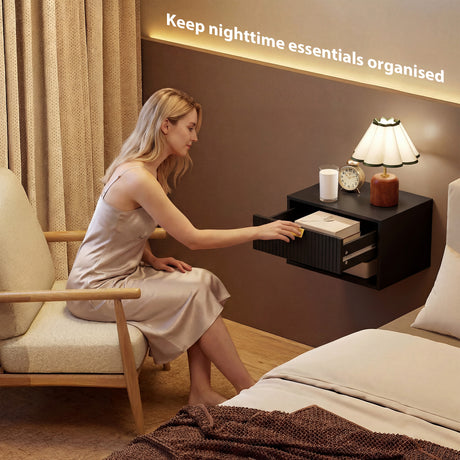 Wooden Bedside Cabinet 40cm Wide Wall Mounted in Set Of 2 - Velmora