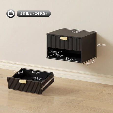 Wooden Bedside Cabinet 40cm Wide Wall Mounted in Set Of 2 - Velmora