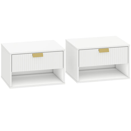 Wooden Bedside Cabinet 40cm Wide Wall Mounted in Set Of 2 - Velmora