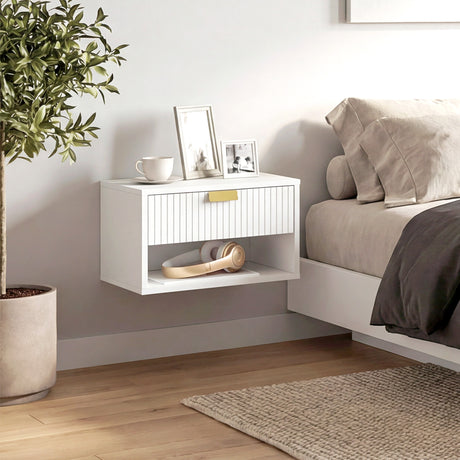 Wooden Bedside Cabinet 40cm Wide Wall Mounted in Set Of 2 - Velmora