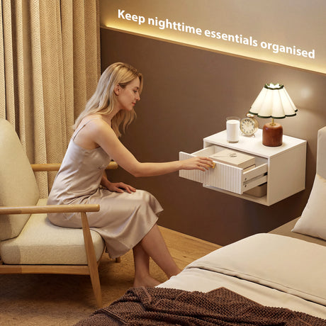 Wooden Bedside Cabinet 40cm Wide Wall Mounted in Set Of 2 - Velmora