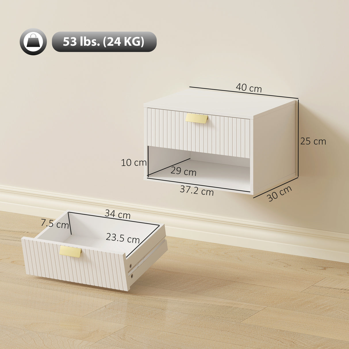 Wooden Bedside Cabinet 40cm Wide Wall Mounted in Set Of 2 - Velmora