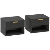 Wooden Bedside Cabinet 40cm Wide Wall Mounted With 1 Drawer And Open Shelf in Set Of 2 - Velmora