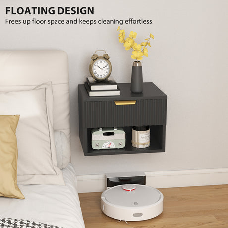 Wooden Bedside Cabinet 40cm Wide Wall Mounted With 1 Drawer And Open Shelf in Set Of 2 - Velmora