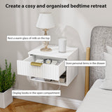 Wooden Bedside Cabinet 40cm Wide Wall Mounted With 1 Drawer And Open Shelf in Set Of 2 - Velmora