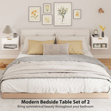 Wooden Bedside Cabinet 40cm Wide Wall Mounted With 1 Drawer And Open Shelf in Set Of 2 - Velmora