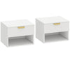 Wooden Bedside Cabinet 40cm Wide Wall Mounted With 1 Drawer And Open Shelf in Set Of 2 - Velmora