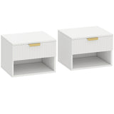 Wooden Bedside Cabinet 40cm Wide Wall Mounted With 1 Drawer And Open Shelf in Set Of 2 - Velmora