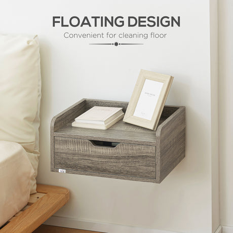 Wooden Bedside Cabinet 40cm Wide Wall Mounted With 1 Drawer in Set Of 2 - Velmora