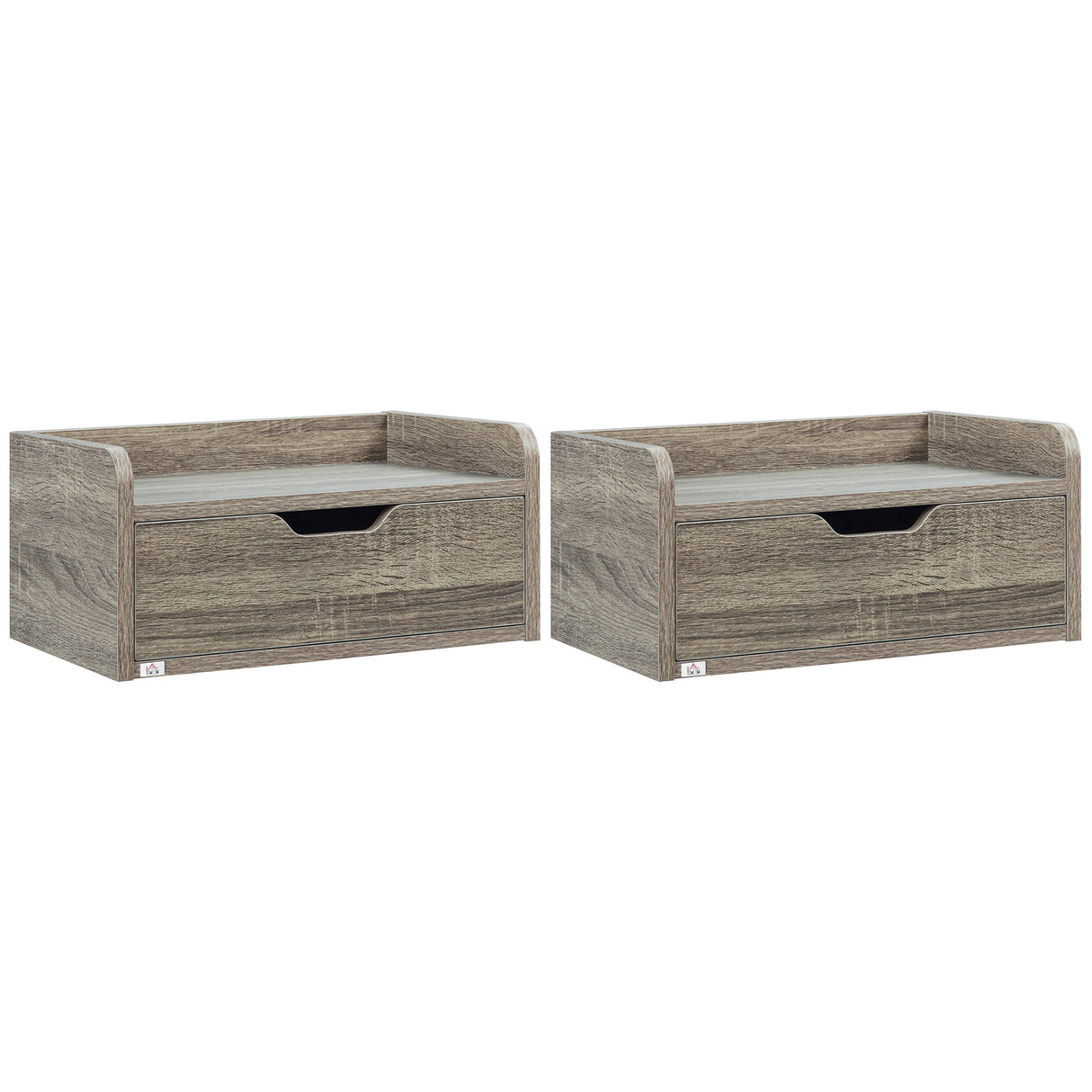 Wooden Bedside Cabinet 40cm Wide Wall Mounted With 1 Drawer in Set Of 2 - Velmora