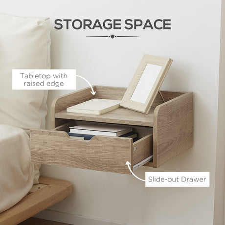 Wooden Bedside Cabinet 40cm Wide Wall Mounted With 1 Drawer in Set Of 2 - Velmora