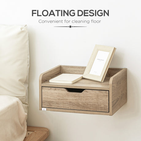 Wooden Bedside Cabinet 40cm Wide Wall Mounted With 1 Drawer in Set Of 2 - Velmora