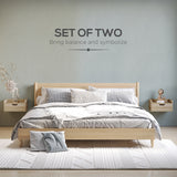 Wooden Bedside Cabinet 40cm Wide Wall Mounted With 1 Drawer in Set Of 2 - Velmora