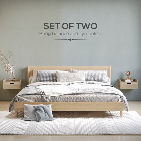 Wooden Bedside Cabinet 40cm Wide Wall Mounted With 1 Drawer in Set Of 2 - Velmora