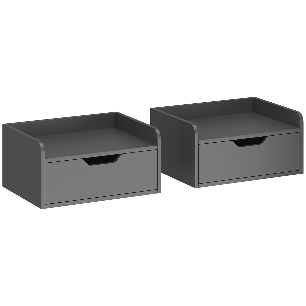 Wooden Bedside Cabinet 40cm Wide Wall Mounted With 1 Drawer in Set Of 2 - Velmora