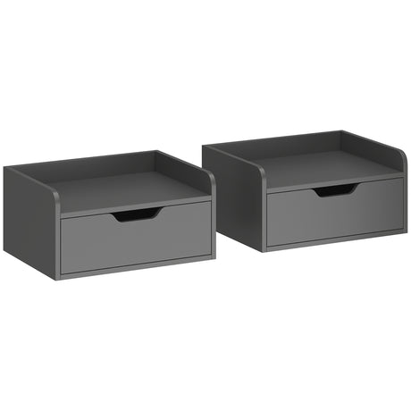 Wooden Bedside Cabinet 40cm Wide Wall Mounted With 1 Drawer in Set Of 2 - Velmora