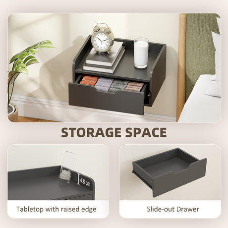Wooden Bedside Cabinet 40cm Wide Wall Mounted With 1 Drawer in Set Of 2 - Velmora