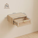 Wooden Bedside Cabinet 40cm Wide Wall Mounted With 1 Rattan Drawer in Set Of 2 - Velmora