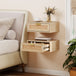 Wooden Bedside Cabinet 40cm Wide Wall Mounted With 1 Rattan Drawer in Set Of 2 - Velmora