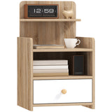 Wooden Bedside Cabinet 40cm Wide With 1 Drawer And 3 Shelves - Velmora