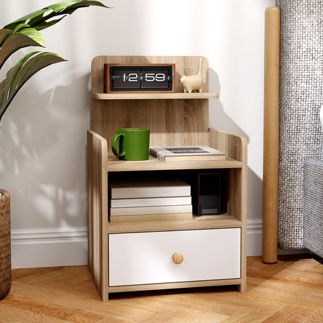 Wooden Bedside Cabinet 40cm Wide With 1 Drawer And 3 Shelves - Velmora