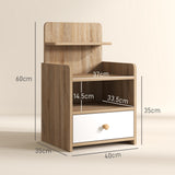 Wooden Bedside Cabinet 40cm Wide With 1 Drawer And 3 Shelves - Velmora