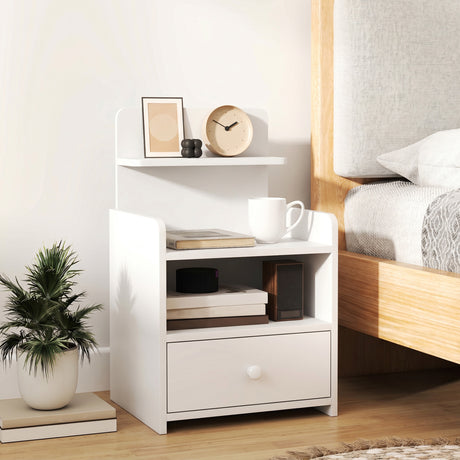 Wooden Bedside Cabinet 40cm Wide With 1 Drawer And 3 Shelves - Velmora