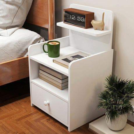 Wooden Bedside Cabinet 40cm Wide With 1 Drawer And 3 Shelves - Velmora
