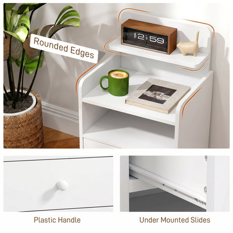 Wooden Bedside Cabinet 40cm Wide With 1 Drawer And 3 Shelves - Velmora