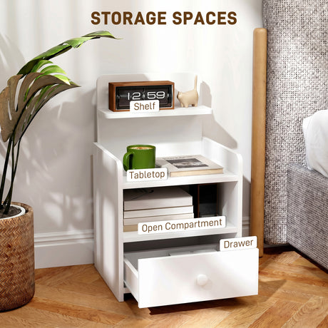 Wooden Bedside Cabinet 40cm Wide With 1 Drawer And 3 Shelves - Velmora