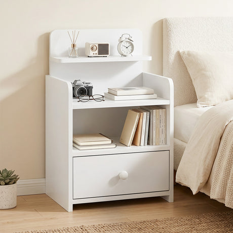 Wooden Bedside Cabinet 40cm Wide With 1 Drawer And 3 Shelves - Velmora