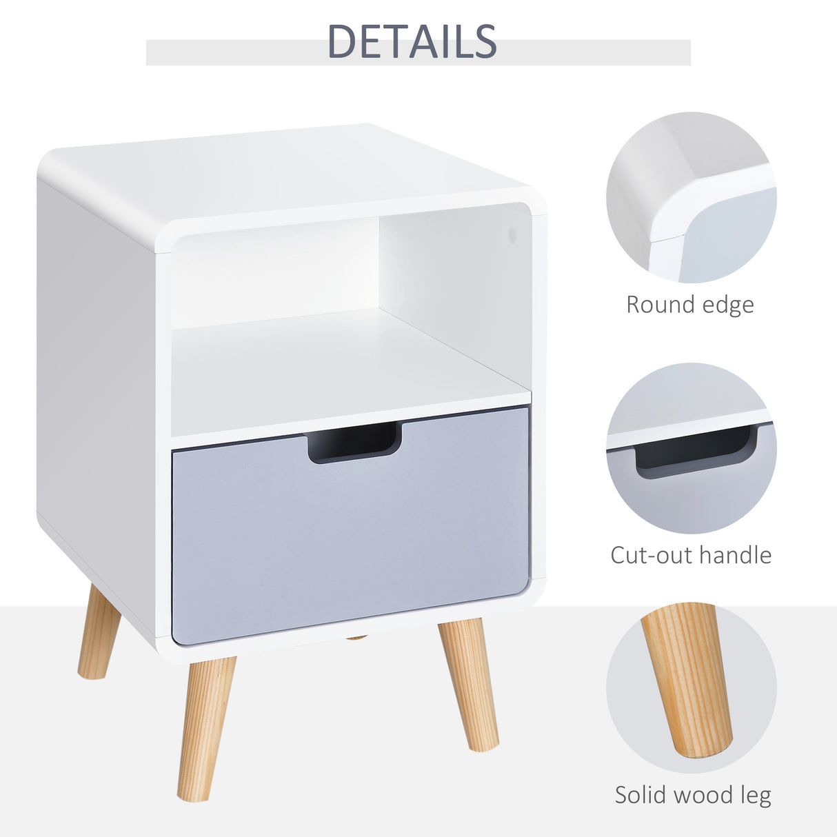 Wooden Bedside Cabinet 40cm Wide With 1 Drawer And Pine Legs - Velmora