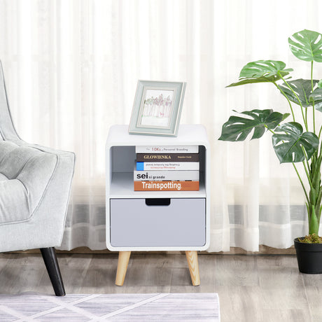 Wooden Bedside Cabinet 40cm Wide With 1 Drawer And Pine Legs - Velmora