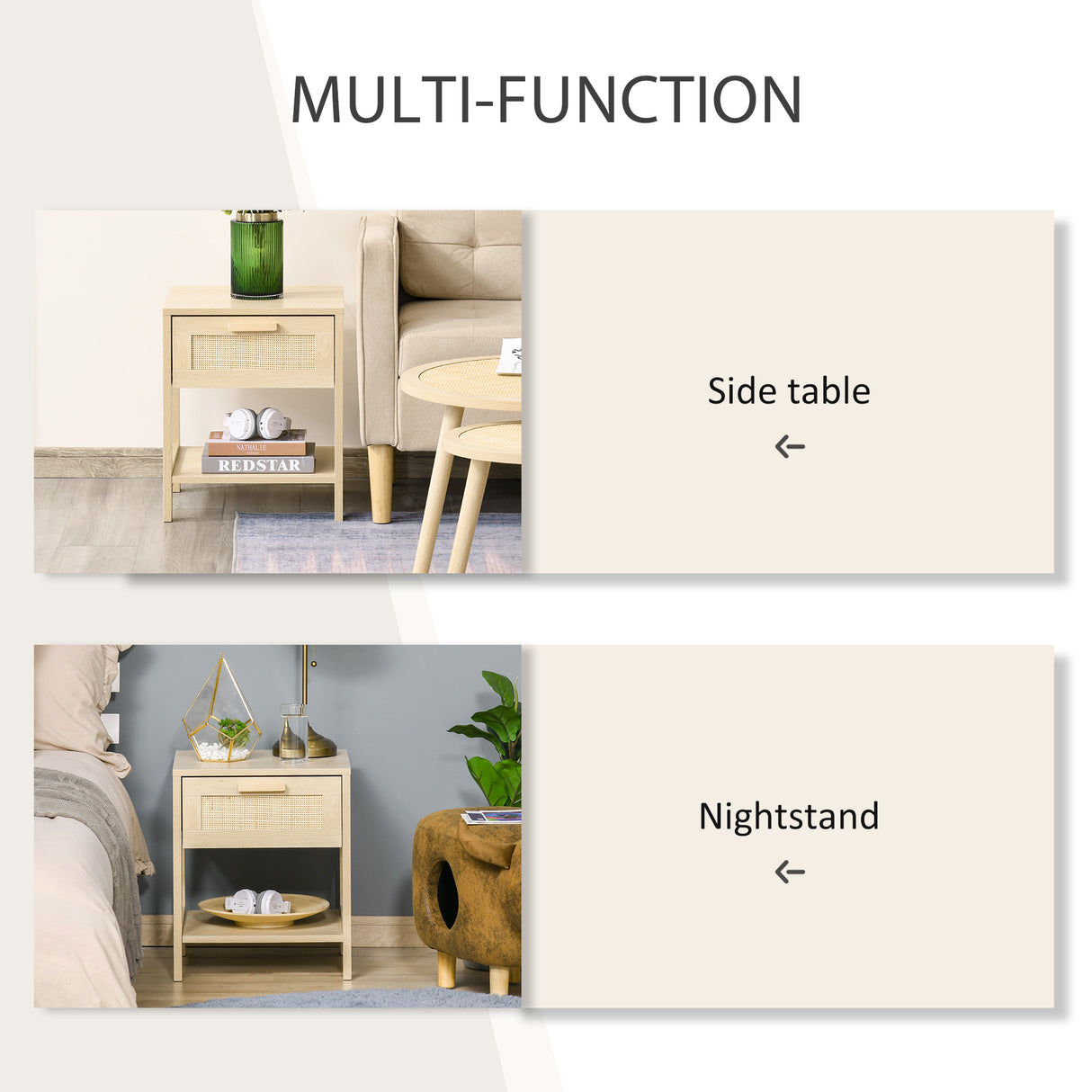 Wooden Bedside Cabinet 40cm Wide With 1 Drawer And Shelf - Velmora
