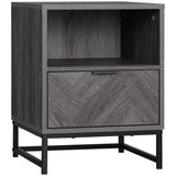 Wooden Bedside Cabinet 40cm Wide With 1 Drawer And Steel Frame - Velmora