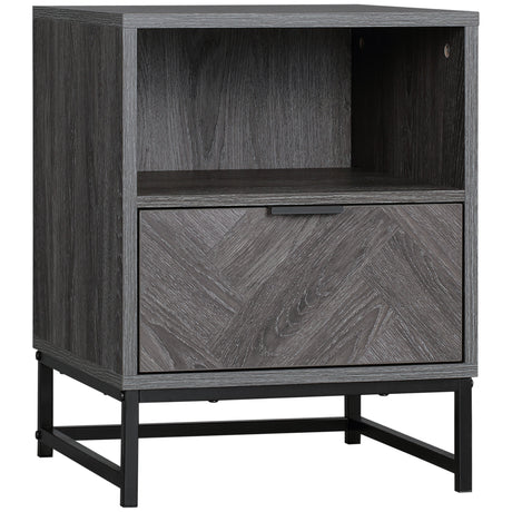 Wooden Bedside Cabinet 40cm Wide With 1 Drawer And Steel Frame - Velmora