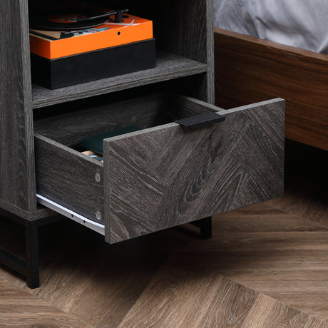 Wooden Bedside Cabinet 40cm Wide With 1 Drawer And Steel Frame - Velmora
