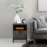 Wooden Bedside Cabinet 40cm Wide With 1 Drawer And Steel Frame - Velmora