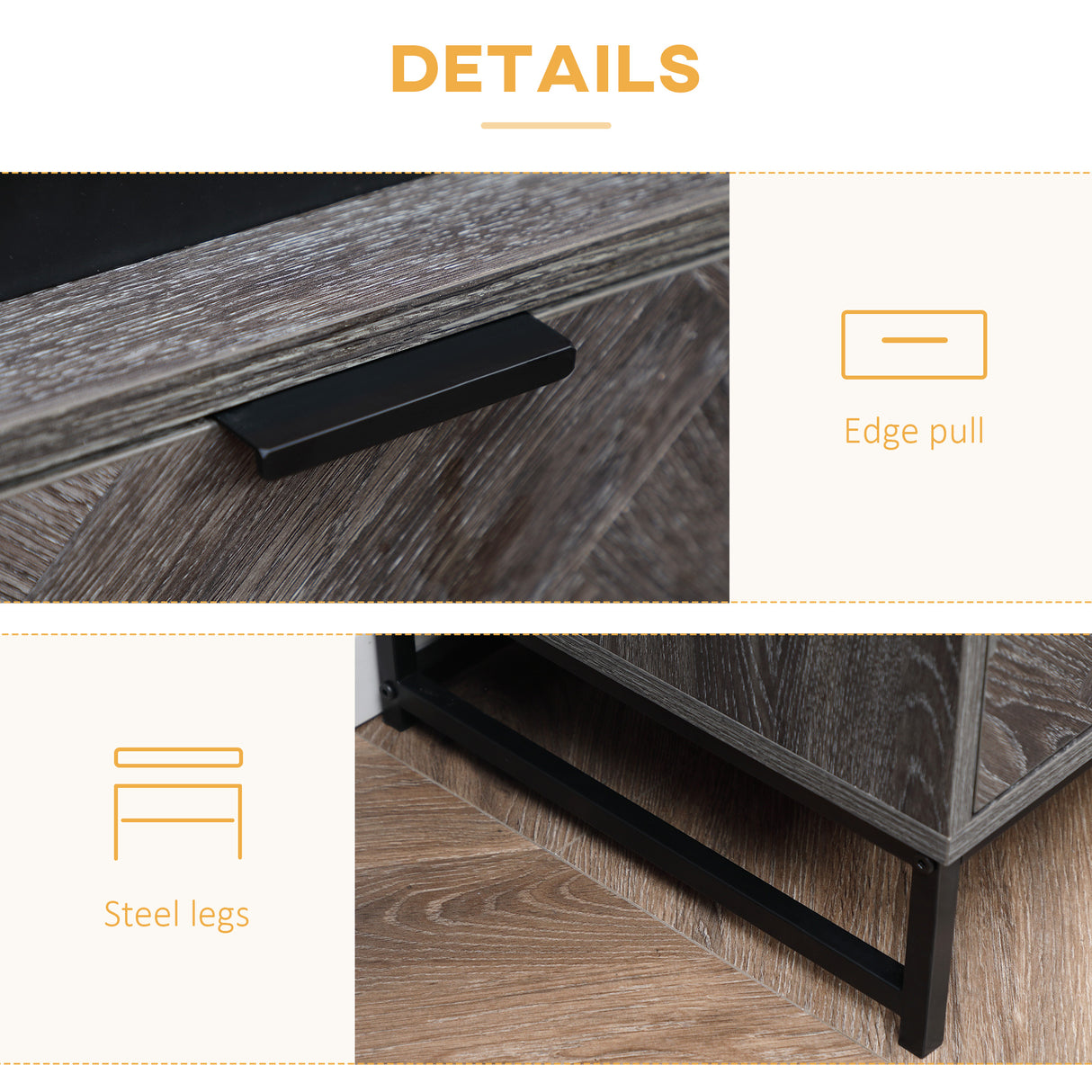 Wooden Bedside Cabinet 40cm Wide With 1 Drawer And Steel Frame - Velmora