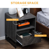 Wooden Bedside Cabinet 40cm Wide With 1 Drawer And Steel Frame - Velmora