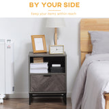 Wooden Bedside Cabinet 40cm Wide With 1 Drawer And Steel Frame - Velmora
