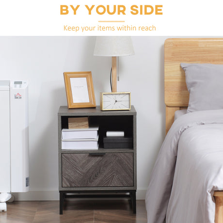 Wooden Bedside Cabinet 40cm Wide With 1 Drawer And Steel Frame - Velmora