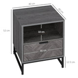 Wooden Bedside Cabinet 40cm Wide With 1 Drawer And Steel Frame - Velmora