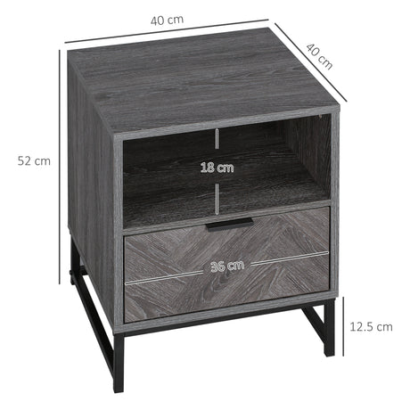 Wooden Bedside Cabinet 40cm Wide With 1 Drawer And Steel Frame - Velmora