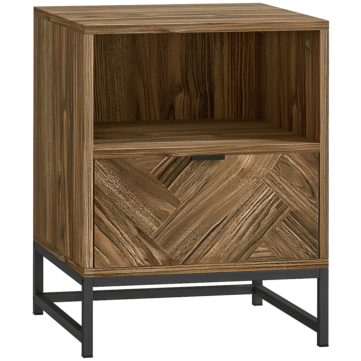 Wooden Bedside Cabinet 40cm Wide With 1 Drawer And Steel Frame - Velmora
