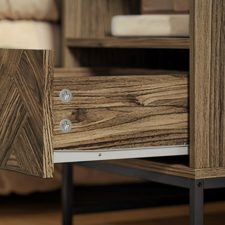 Wooden Bedside Cabinet 40cm Wide With 1 Drawer And Steel Frame - Velmora