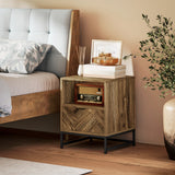 Wooden Bedside Cabinet 40cm Wide With 1 Drawer And Steel Frame - Velmora