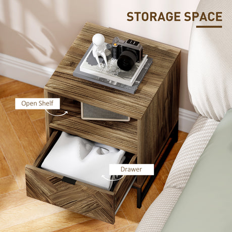 Wooden Bedside Cabinet 40cm Wide With 1 Drawer And Steel Frame - Velmora