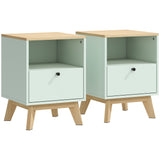 Wooden Bedside Cabinet 40cm Wide With 1 Drawer in Set Of 2 - Velmora