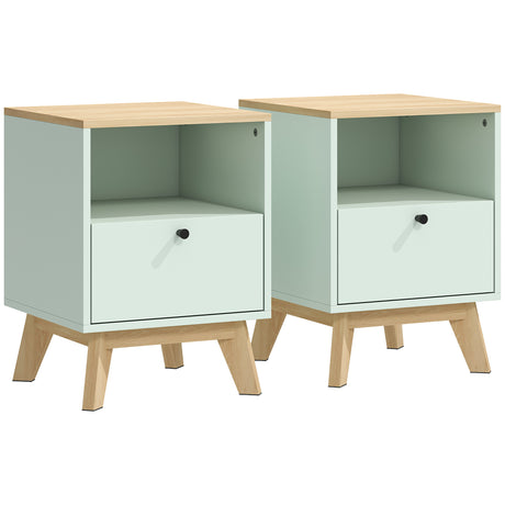 Wooden Bedside Cabinet 40cm Wide With 1 Drawer in Set Of 2 - Velmora